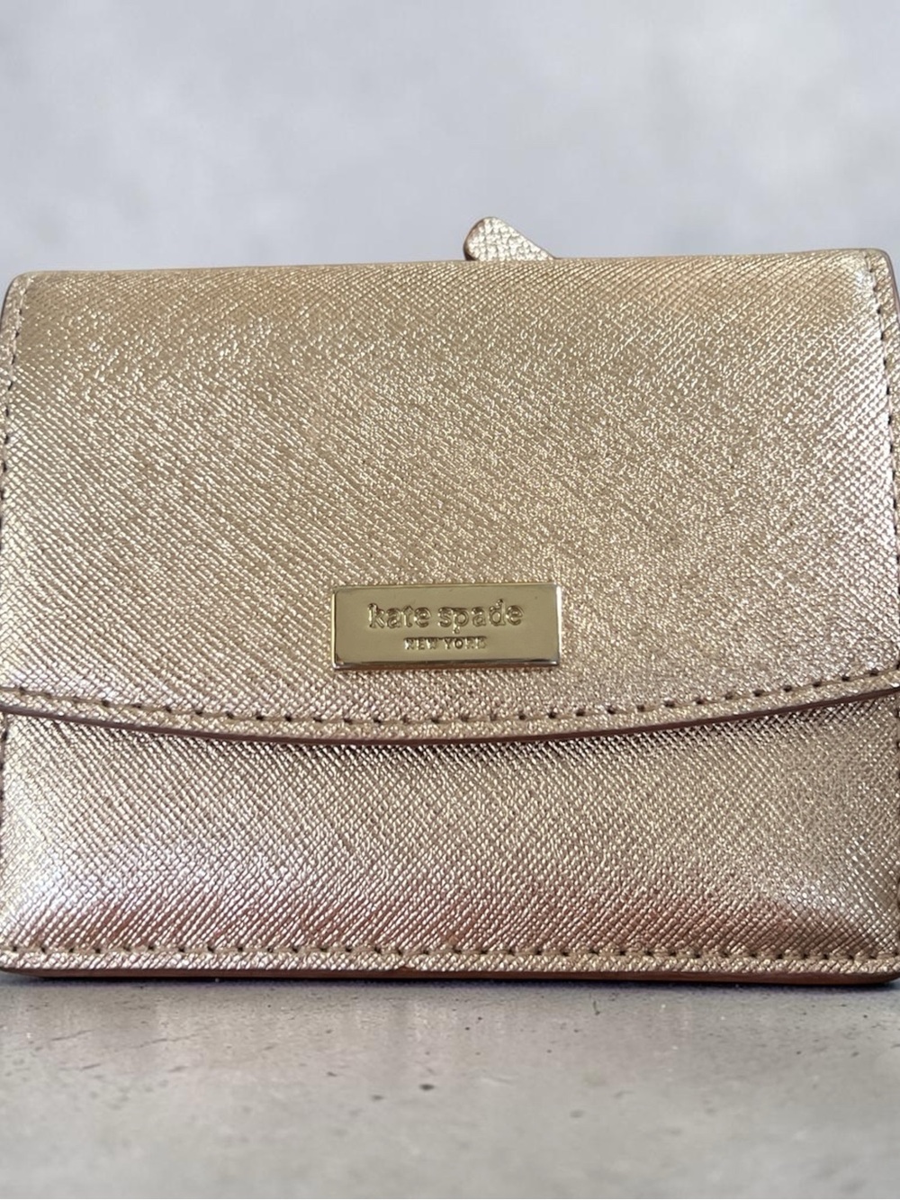 kate spade Rose Gold Textured Leather Compact Wallet